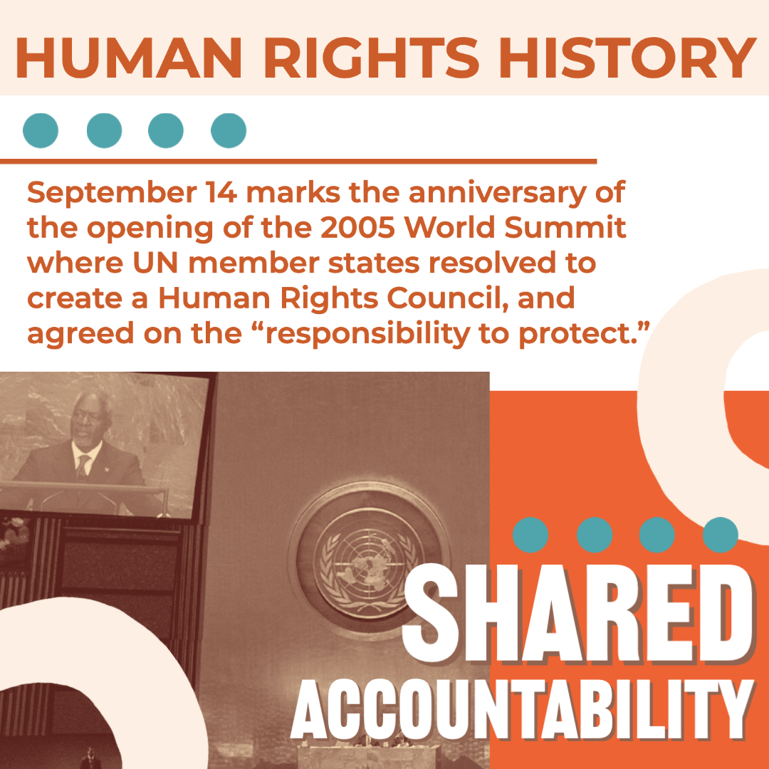 USAmbHRC's tweet photo. Today marks the anniversary of the opening of the 2005 World Summit in NYC, where @UN member states endorsed the responsibility to protect, and decided to work toward establishing the @UN_HRC. Our work together at #HRC51 stems from their effort! #R2P #SharedAccountability https://t.co/cuecQCEDtU