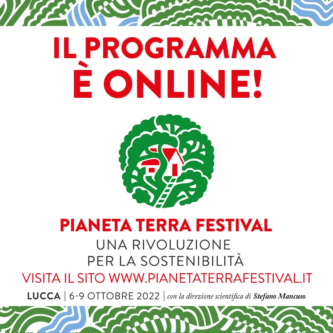 Il programma è online ed è consultabile a questo indirizzo: pianetaterrafestival.it/programma/ 

👉L’ingresso agli eventi è libero e gratuito fino ad esaurimento posti.
Pianeta Terra Festival, Lucca 6 - 9 ottobre 
#ptf22 #rivoluzionesostenibile 
pianetaterrafestival.it