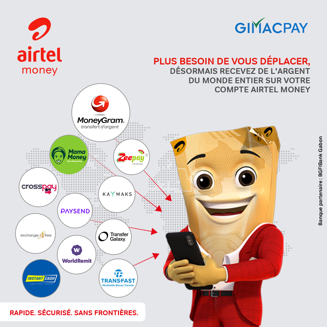 Toutes vos transactions sans frontières depuis le confort de chez vous.
Recevez et envoyez de l’argent en Afrique depuis votre compte Airtel Money.

#GIMAC
#AirtelMoney