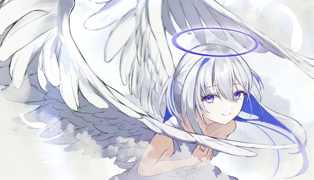 amane kanata 1girl wings solo angel angel wings feathered wings halo  illustration images