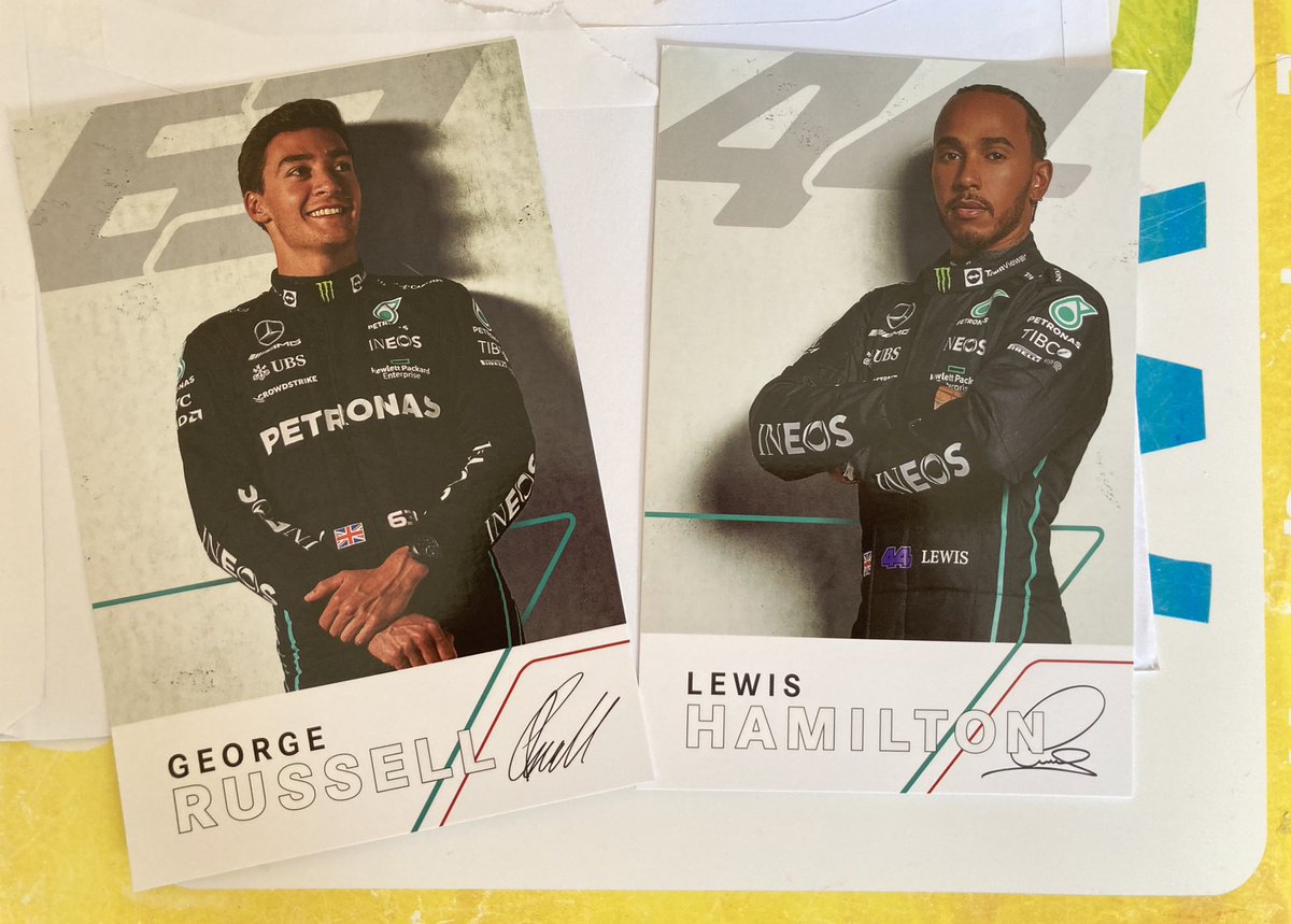 Thank you <a href="/MercedesAMGF1/">Mercedes-AMG PETRONAS F1 Team</a> <a href="/LewisHamilton/">Lewis Hamilton</a> &amp; <a href="/GeorgeRussell63/">George Russell</a> 🏎 from Charlotte (aged 3 and 3/4)