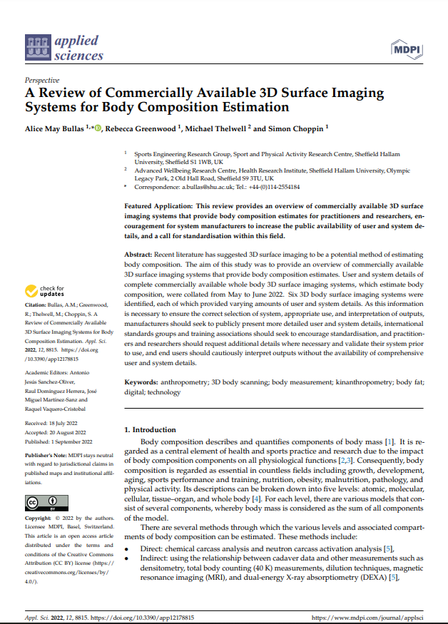 SHU_AWRC's tweet photo. #3Dsurfaceimaging is a potential method for practitioners and researchers to estimate #bodycomposition, but it is not without its complexities.
Read the latest paper from @alicemaybullas and team 👇
https://t.co/CZU5Ugs1Lk https://t.co/ydFIw3PqO0