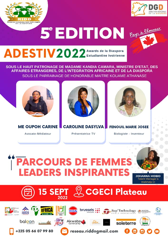 Ridd_ci's tweet photo. Nous avons  toujours besoin d'une nouvelle source de motivation pour démarrer ou continuer un projet.
Venez profiter du partage d'expérience de ces 3 grandes dames ce 15 Septembre 2022
 #adestiv #jeunesseivoirienne #formation #excellence #DGD #Ridd #carolinedasylva #carineoupoh https://t.co/dKcdJPeU1Y