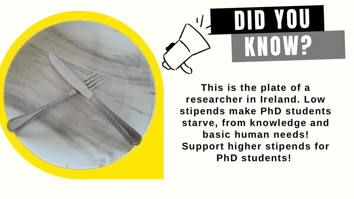 We demand a minimum stipend of €28k for all PhD researchers

Éilímid pá ar €28k ar a laghad do gach taighdeoir PhD

#PCAU #EqualResearchEqualPay
@TheUSI @DeptofFHed @hea_irl @IUAofficial @PhdsPcau @SimonHarrisTD @RBoydBarrett @paulmurphy_TD @Costellop @conwaywalsh