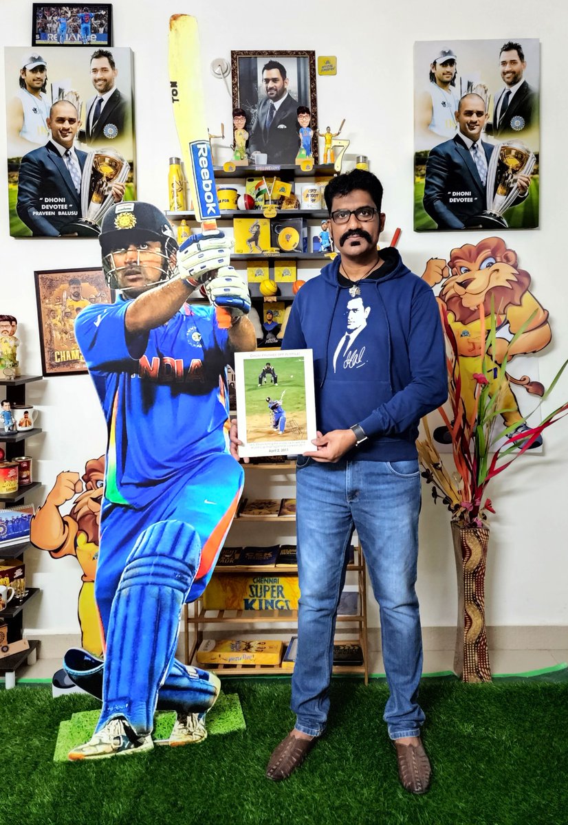 PraveenBalusu1's tweet photo. One Life! One Love! DHONI & CSK!
#Dhoni - A Master of Leadership, Team Work and Inspiration.
So much was the Inspiration that I have got 2007 T20 WC, 2011 ODI WC & IPL replica trophies and Dhoni cut-outs at my Home.
@ChennaiIPL #Yellove #WhistlePodu #15YearsofThala #MSDhoni๐ต https://t.co/ttL0wEICiT