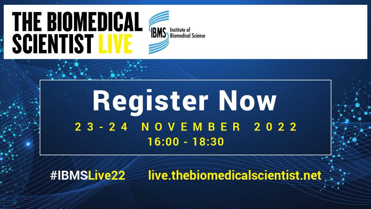 IBMScience's tweet photo. The #BiomedicalScientistLive is back! On 23 – 24 November 2022, we will be hosting an exciting line up of virtual knowledge sharing sessions, discussions and demonstrations.

The event is FREE to access for all IBMS members. Read more &amp; REGISTER NOW: https://t.co/fctB2mkMnN https://t.co/vzk91p3KfY