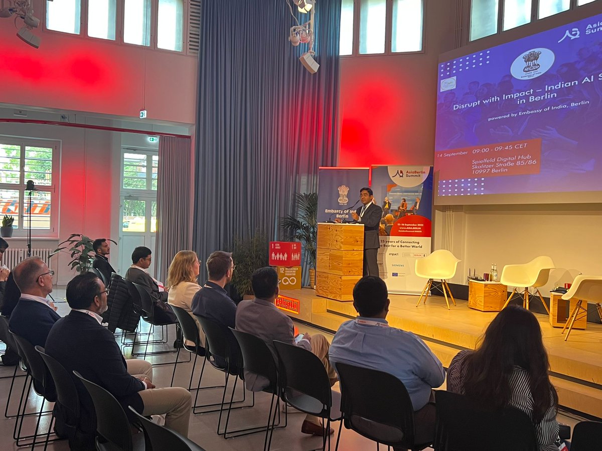 eoiberlin's tweet photo. @eoiberlin conducted the opening session on 🇮🇳startup ecosystem & the impact of 🇮🇳in the domain of #AI and #digitalisation during the #EmbassyDay of #AsiaBerlinSummit. https://t.co/RBhpH6cZQj