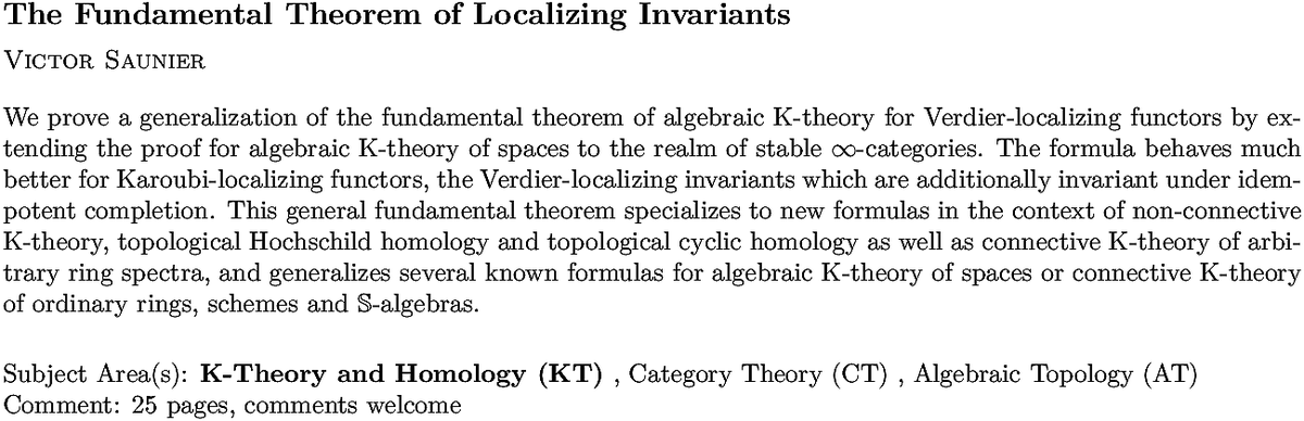 arxiv.org/abs/2209.05818…
V Saunier
The Fundamental Theorem of Localizing Invariants