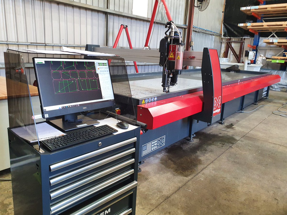 Our first day running nests of parts, on the new @OMAXCorp #Maxiem 2060 #Waterjet at #NZManufacturing...ready to take on the many varied jobs &amp; materials.