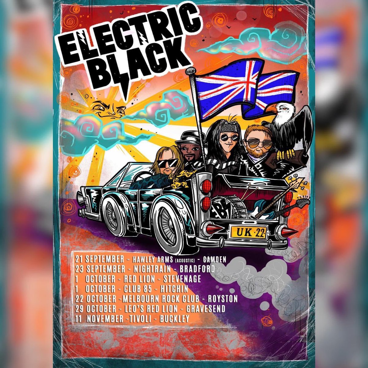 ElectricBlack3's tweet photo. We’re hitting the road this Autumn 
🚐💨🍂 

Who’s coming to what!? ⚡️🖤

#band #tour #autumn #september #october #uk #rock #rockband #bandontour #gig #show #music #rockmusic #london #gravesend #bradford #buckley #hardrock #nwocr https://t.co/CjZcNHsBsr