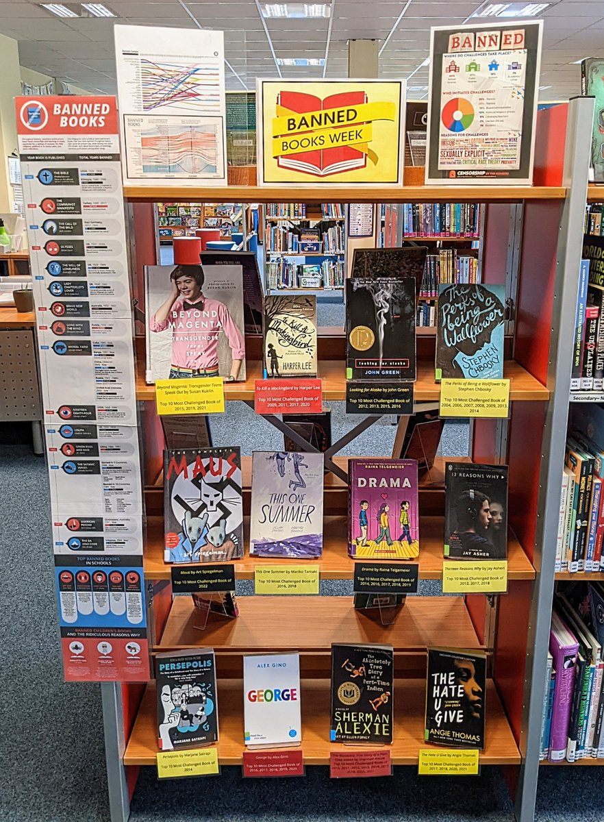 We’re all ready for #BannedBooksWeek! We are happy to have ‘challenged’ books from <a href="/johngreen/">🐢🐢🐢John Green🐢🐢🐢</a> @susankuklin <a href="/StephenChbosky/">Stephen Chbosky</a> <a href="/ArtSpiegelmaus/">Art Spiegelman</a> <a href="/sherman_alexie/">Sherman Joseph Alexie, Jr.</a> <a href="/angiecthomas/">Angie Thomas</a> and many more. #NoMoreBannedBooks #UniteAgainstBookBans