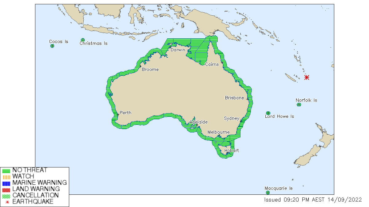 BOM_au's tweet photo. No #tsunami threat to Australia from magnitude 7.0 #earthquake near Southeast of Loyalty Islands. Latest advice at https://t.co/Tynv3ZQpEq. https://t.co/VbIp7fI4Xc