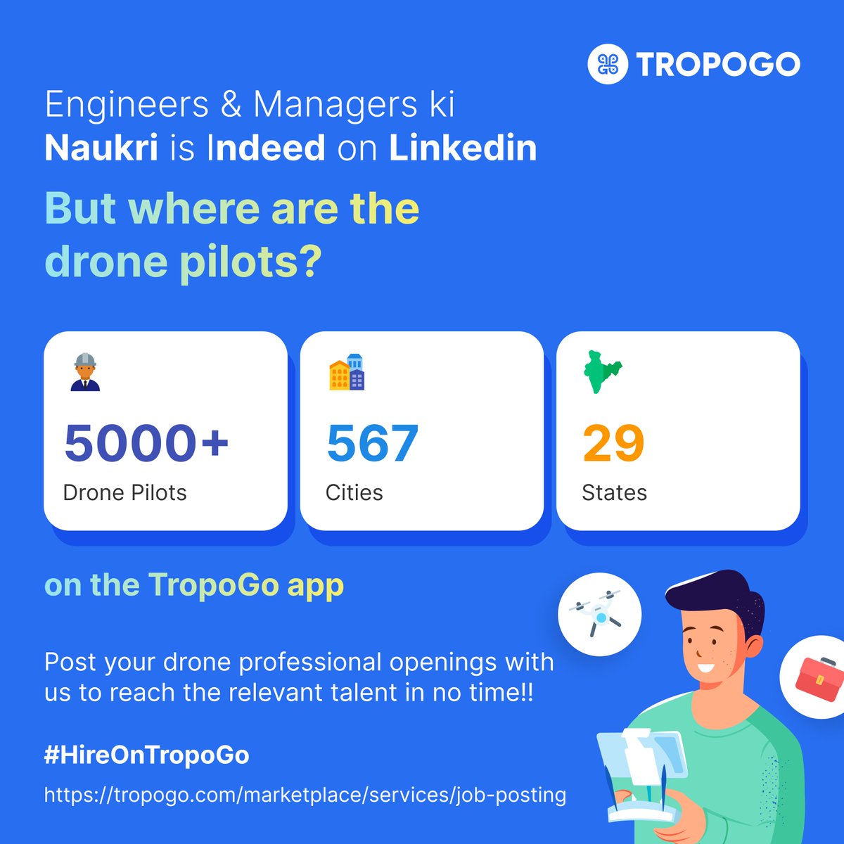 Hiring Drone pilot simplified with TropoGo!!
Login, Post a Job &amp; Hire.
tropogo.com/marketplace/se…
#HireonTropoGo #DronePilots #DroneJobs #UAV #Drones