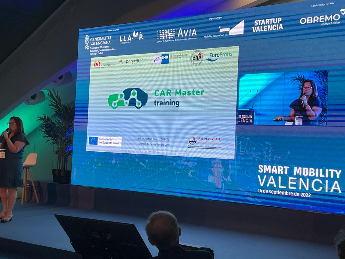 FEMEVALes's tweet photo. 🚗¡Estamos en #SmartMobilityValencia @MobilityVlc presentando el proyecto #Erasmusplus CAR MASTER TRAINING para ayudar a la formación de las personas responsables de la producción en las empresas!
 
#SMV2022 iniciativa de @GVAeconomia @Avia_automocion https://t.co/thWf4YGsyc