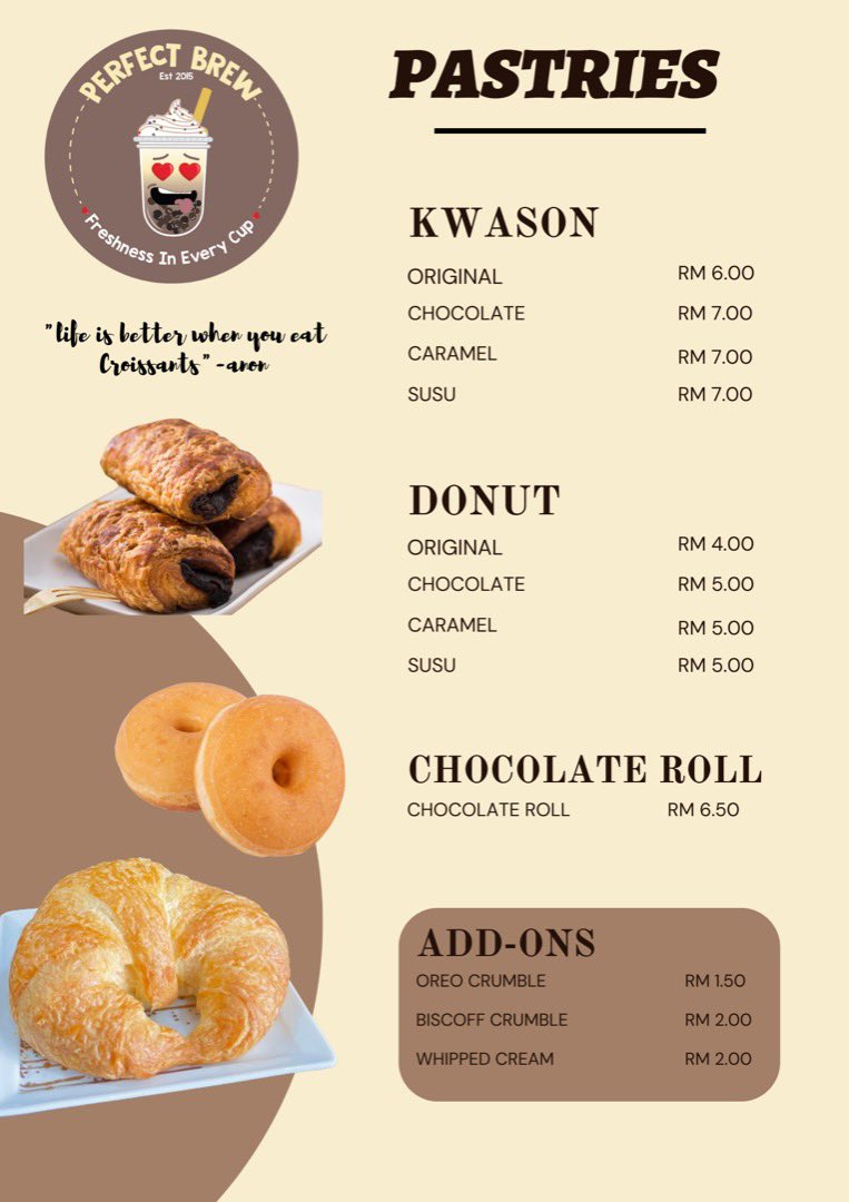perfectbrewBSP's tweet photo. Pastries menu 🥐🍩🍫 https://t.co/qcmHa2sCRu