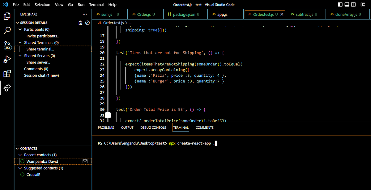 EraNgandu's tweet photo. Live coding with using Live-Share @VisualStudio with @davidofug.As beginner developer, these are the benefits of having a senior dev to mentor you. @clickup for organizing tasks, Set-up Github profile &amp; now testing with Jest.
#Somuchprogress
#ReactJS https://t.co/UvuvXGY2l2