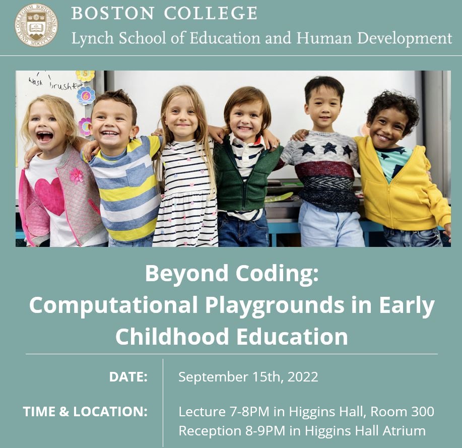 KinderLab Robotics (@kinderlabrobot) on Twitter photo Join our co-founder, <a href="/marinabers/">Marina Umaschi Bers</a> at her in-person talk "Beyond Coding: Computational Playgrounds in Early Childhood Education" tomorrow at <a href="/BostonCollege/">Boston College</a>, where she will discuss her work/research on coding, computational thinking and robotics. RSVP today! docs.google.com/forms/d/e/1FAI… Join our co-founder, <a href="/marinabers/">Marina Umaschi Bers</a> at her in-person talk "Beyond Coding: Computational Playgrounds in Early Childhood Education" tomorrow at <a href="/BostonCollege/">Boston College</a>, where she will discuss her work/research on coding, computational thinking and robotics. RSVP today! docs.google.com/forms/d/e/1FAI…
