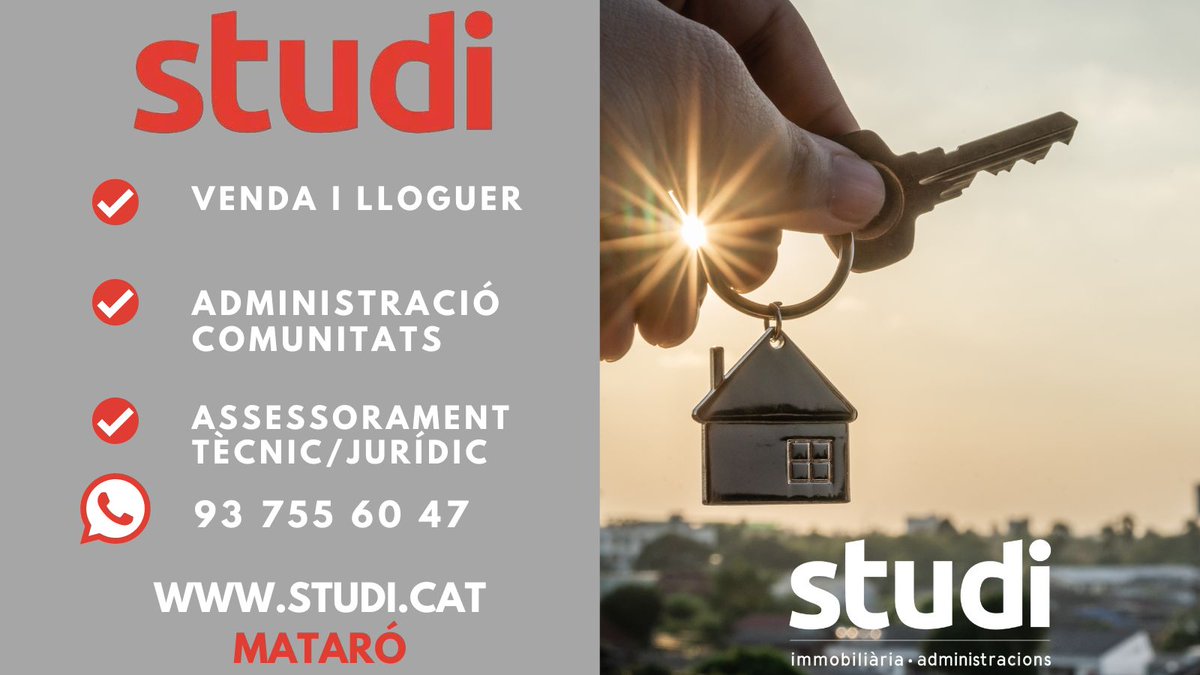 Studi_Mataro's tweet photo. ❤️Bon dimecres!Som Studi Immobiliària i Administracions. Des de l'any 2000, arrelats a #Mataró · Administrem al teva tranquil.litat · Al teu costat en tot moment. Parlem?
#compraventa #compravenda #mataro #vivienda #maresme #inmobiliaria #StudiImmobiliaria https://t.co/u0ps5pvfL0