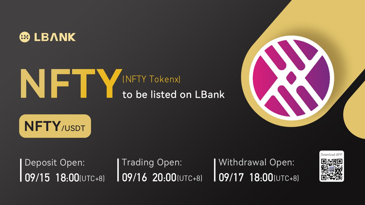 LBank_Exchange's tweet photo. 🌈 New #listing

⛵️ $NFTY(NFTY Token) will be listed on LBank！@NFTYFinance

$NFTY mainly serves as a utility token within the NFTY product ecosytem and also acts as a governance token for the ecosystem's DAO. 

 👉 Details: https://t.co/37nbIrggzS https://t.co/FujgtBFL8K