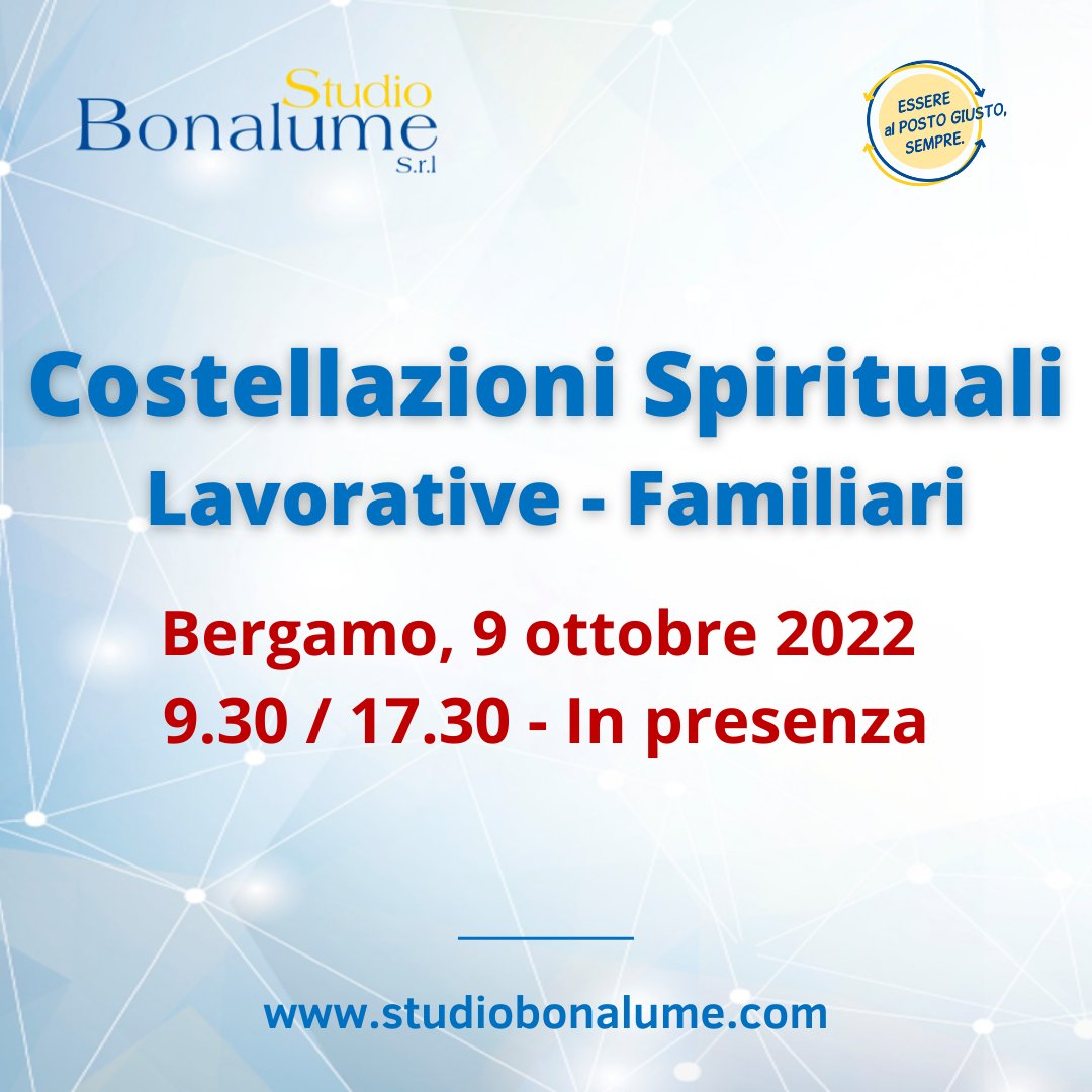 Per iscrizioni: segreteria@studiobonalume.com

#costellazionifamiliari #costellazionilavorative #businessconstellations #percorsidicrescita #crescitaspirituale #famiglia #benessere #gratitudine #empatia #amore #successo #berthellinger