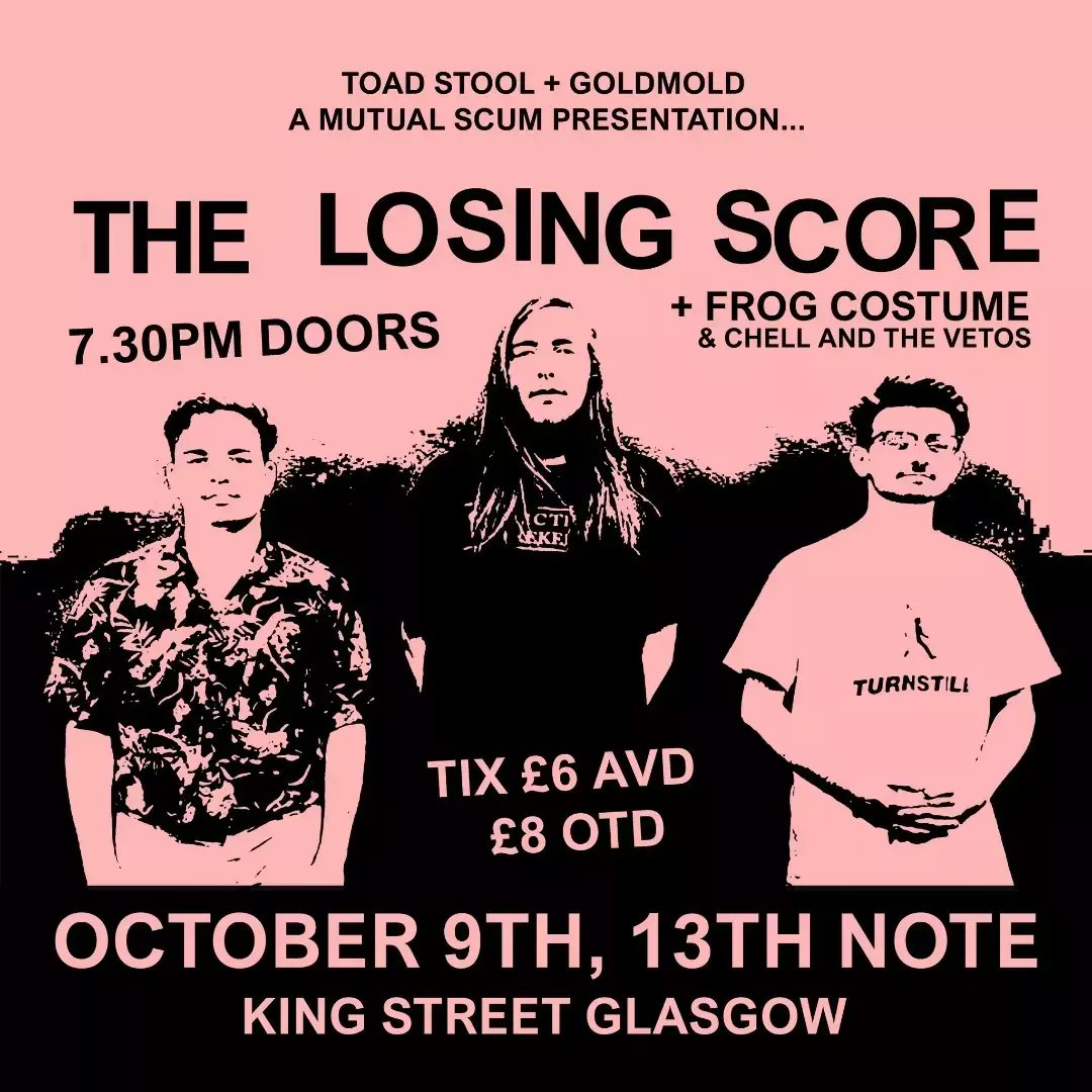 ToadStool2Words's tweet photo. Hosting @thelosingscore on the Glasgow date of their October tour! Also on are @CostumeFrog + @Chellanthevetos 🤘🤘

Tickets from here - https://t.co/EOFRtTMSwj https://t.co/cAYUpzvijW