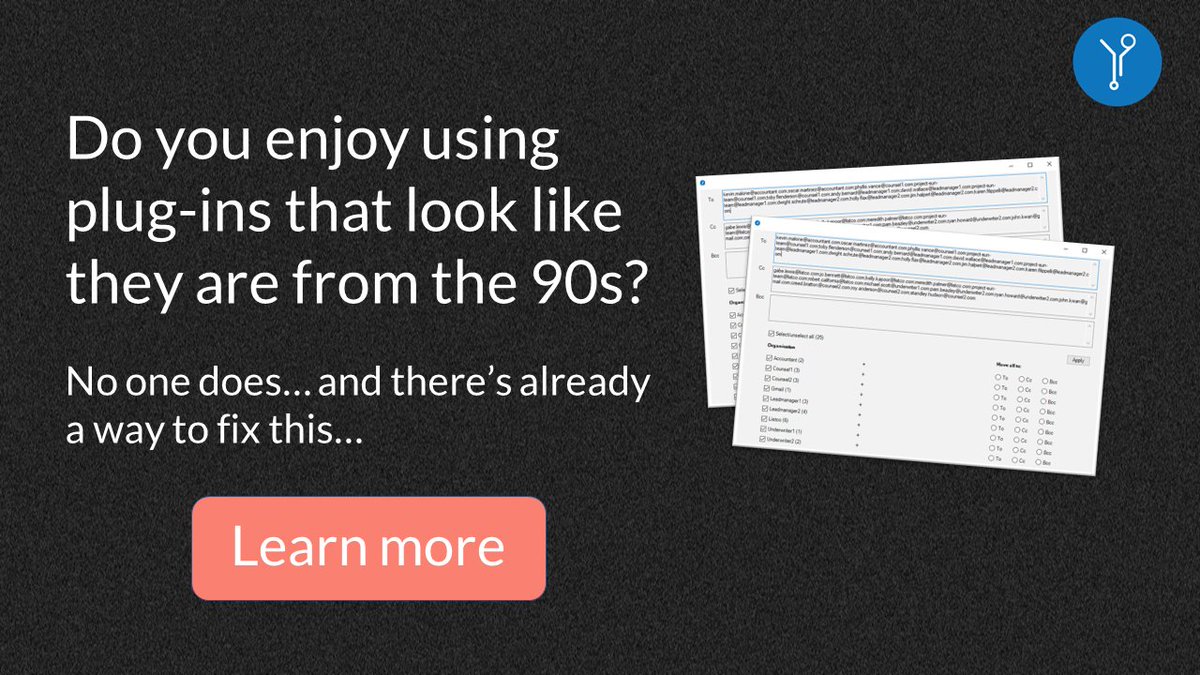You are used to slick music and social media apps outside of work. Why do some of the Office plug-ins you use at work need to look so incredibly ugly? 👎🏻

Well, they don’t have to be and we know how to fix this. Stay tuned or contact us to find out more.

#plugins #Microsoft365