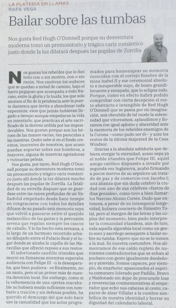 BurriezaMateos's tweet photo. A propósito de los 'fastos' de estos días sobre #ODonell en Simancas/Valladolid y #ElizabethII, escribe Rafa Vega que somos «...capaces de alzar Villalar a la cumbre simbólica de nuestra identidad y borrar su dignidad del calendario laboral».
Fuente: @nortecastilla y @Sanson__ https://t.co/hAAXWo7lVG