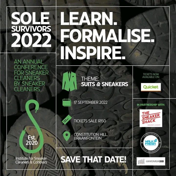 PrideSneakerWas's tweet photo. Pride Sneaker Wash is Heading straight to Gauteng tomorrow attending a business conference for sneaker cleaning by sneaker cleaners.
LEARN. FORMALISE. INSPIRE 👟
NABA LA BAFANA ABA WASHA AMA TEKKIE
Sole Survivors 👟✊
3 days left!
#sneakercleaning #Pridesneakerwash #Walkfresh https://t.co/RnpfxqpH6A