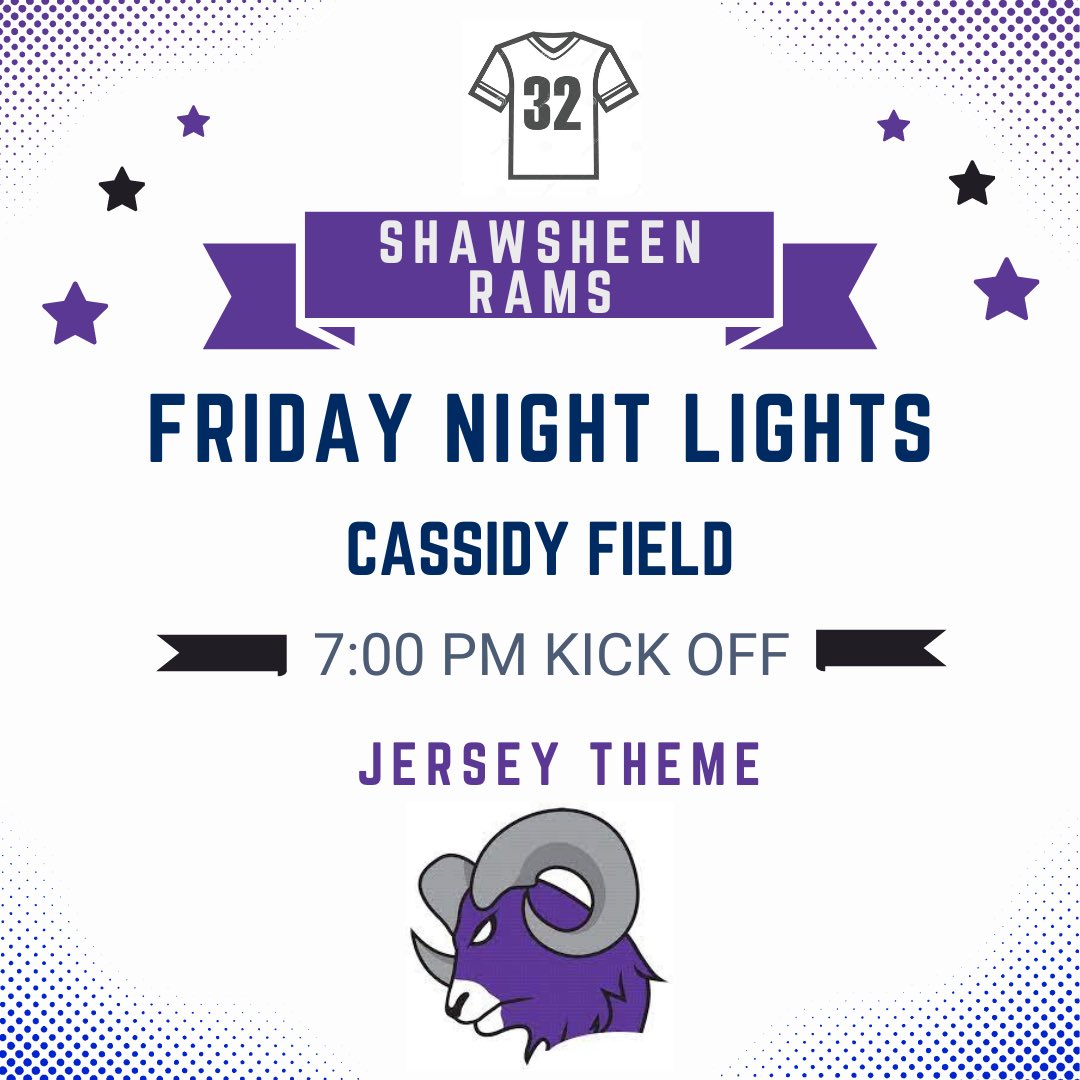 ST_cheerleading's tweet photo. DON’T FORGET! Come out this Friday 7:00 PM to Cassidy Field to support your ST Ram’s Football Team 💜🏈 #JerseyTheme #RAMS #Shawsheen #Football https://t.co/rn1IuSzrVI