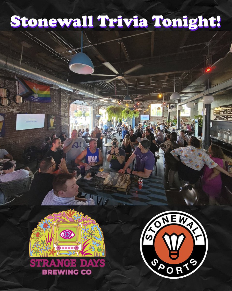 The Stonewall Sports Trivia Season continues tonight! Arrive early to grab a good seat with your team, as we will have a full house for the evening. See you braniacs and maniacs tonight! @stonewallsportskc