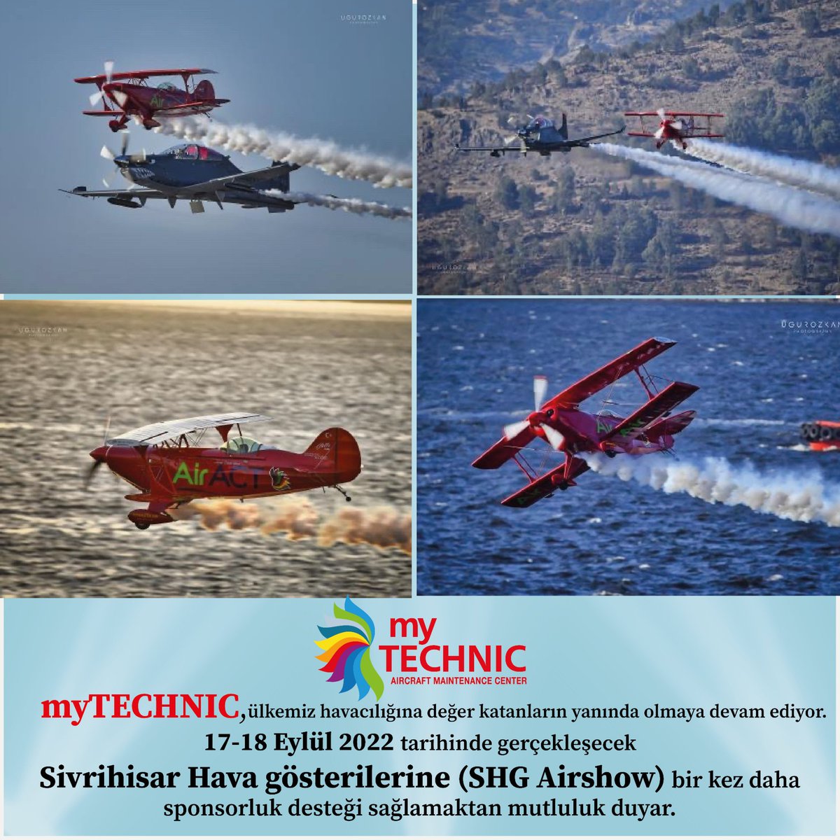 myTECHNIC ülkemiz havacılığına değer katanların yanında olmaya devam ediyor. 17-18 Eylül 2022 tarihinde gerçekleşecek Sivrihisar Hava gösterilerine (SHG Airshow) bir kez daha sponsorluk desteği sağlamaktan mutluluk duyar.

Fotoğraf: @ugurozkanphotographer ın katkılarıyla