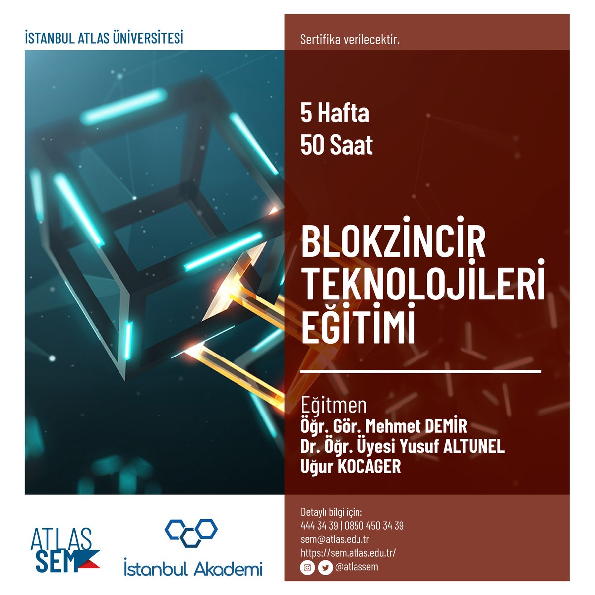 Blokzincir teknolojileri ile siparişleri, ödemeleri, hesapları, üretimi ve çok daha fazlasını takip etmeyi öğrenmek istiyorsanız Blokzincir Teknolojileri Eğitimi kayıtlarımız başladı!

Detaylar için linke tıklayın!
sem.atlas.edu.tr/tr/blokzincir-…

#AtlasÜniversitesi #Blokzincir