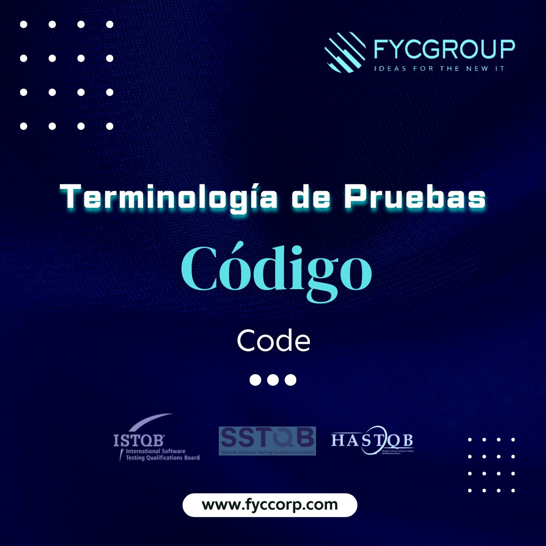 fycgroup's tweet photo. 📖Conoce con #FYCGroup la #TerminologiadePruebas en español 👩🏫 de #ISTQB
Código (Code)
#Semanadelprogramador #diadelprogramador #Developers #IngenieriadeSistemas #Calidad #PruebasDeSoftware #Softwaretesting https://t.co/vLRXqVsKSx