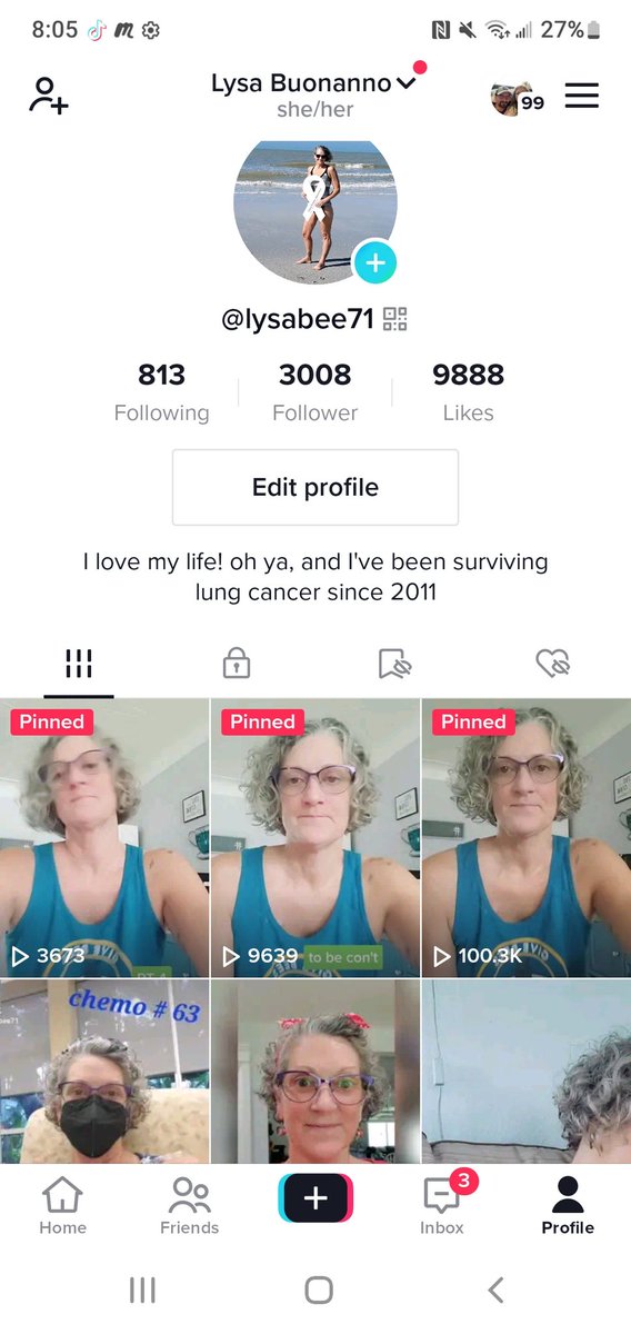 lysabee's tweet photo. I'm super excited to see LC get this exposure.  One of my videos on TikTok sharing my story just hit 100k views! Please Help share #livingwithlungcancer #thewhiteribbonproject #researchmatters https://t.co/Y6aROupnvi