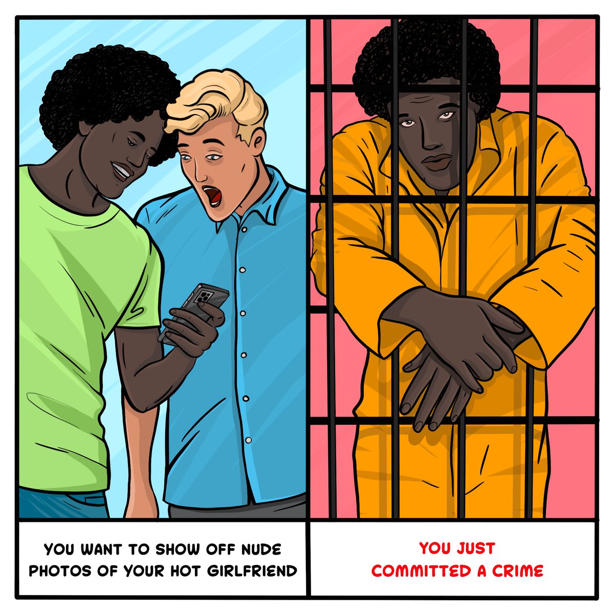 kaspersky's tweet photo. Depending where you live, sharing intimate pictures or images of somebody else without their consent can get you up to 7 years in prison. 

THINK before you break somebody’s trust. Learn more: https://t.co/SF8lywvgU5 #NoExcuse4Abuse #NotYoursToShare #NotYourPorn https://t.co/2m1ymlMKg8