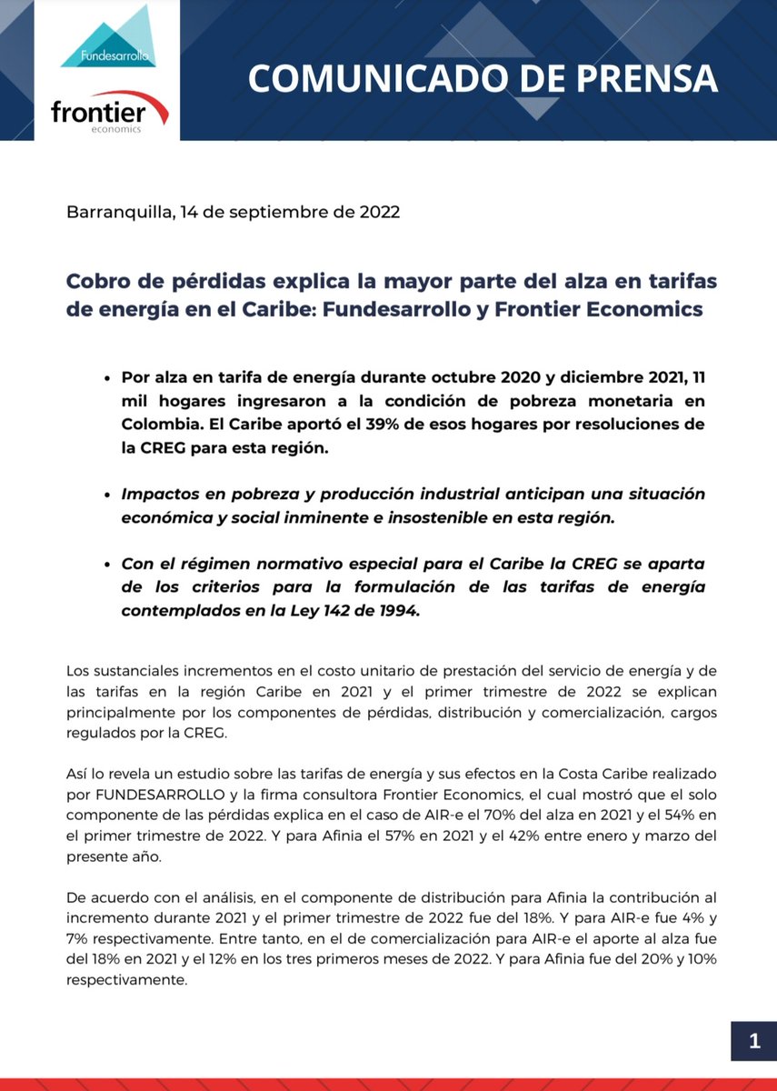 jormon26's tweet photo. Estudio de @Fundesarrollo1 y de #FrontierEconomics revela que cobro pérdidas energía que pagan los usuarios de la Costa aumenta la pobreza, sobre todo en la Región Caribe, además de generar un gran alza en las tarifas. @OrianaAlvarez_ @IreneVelezT https://t.co/H7vfX5DO3Y