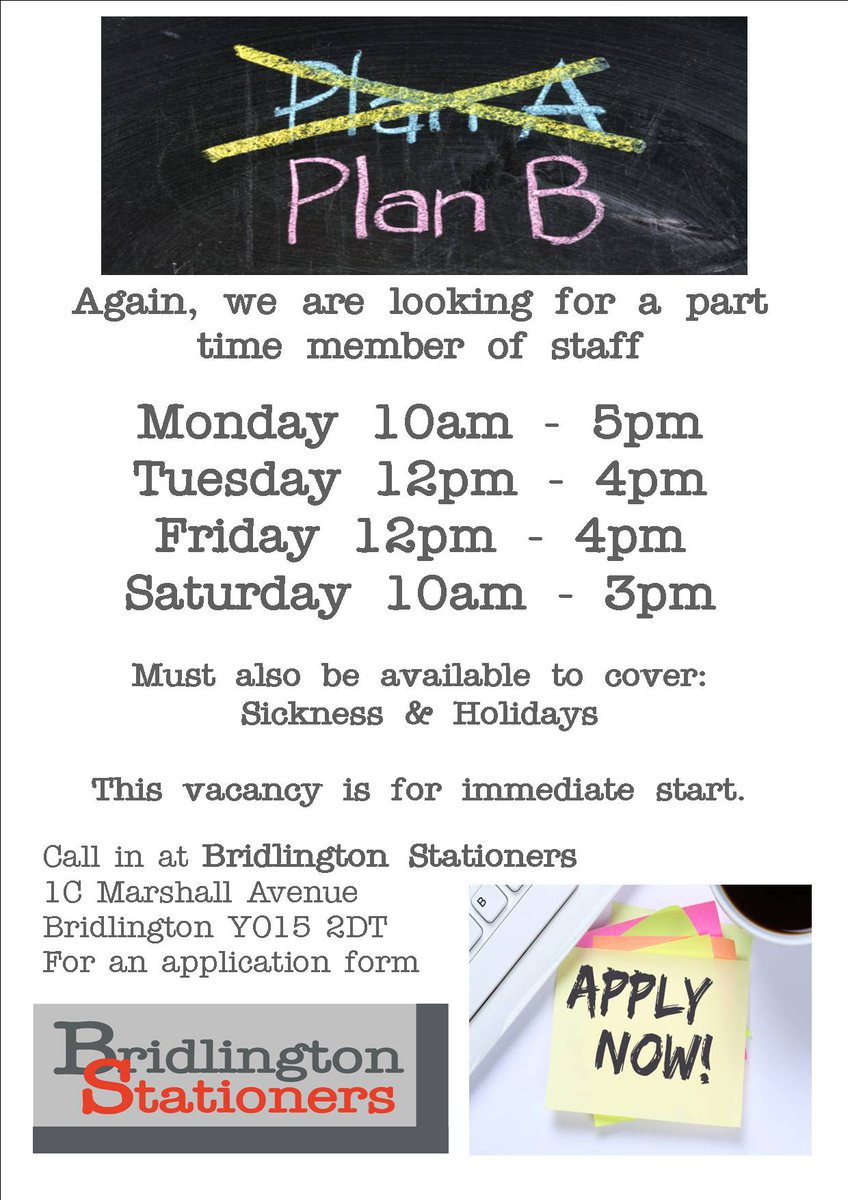 Bridlington_net's tweet image. Bridlington Stationers are looking for new member of staff, you can apply now by calling in to the shop