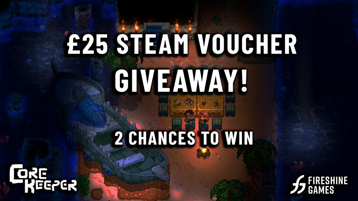 FireshineGames's tweet image. To celebrate the launch of Core Keeper's new #CozyCaverns update, we've got two £25 Steam vouchers up for grabs! ✨To enter: 

⛏️ Follow @CoreKeeperGame 
🎮 Follow @FireshineGames 
👍 Retweet this tweet 

We'll pick TWO winners next week. Good luck everyone!
#indiegame #indiedev