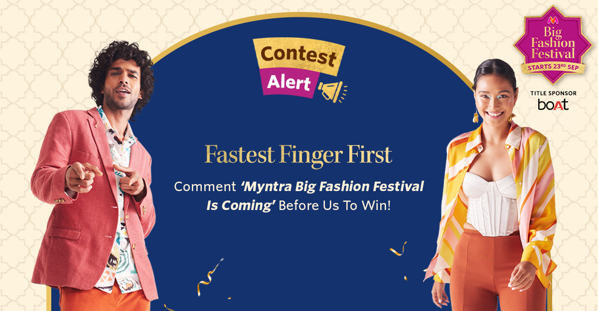 myntra's tweet photo. HINT: Just don't stop commenting 'Myntra Big Fashion Festival Is Coming'! 1 winner gets lucky today. A Myntra Gift Voucher of Rs. 5K to be WON!
Use #MyntraBFFStarts23rd #WaitForMyntraBFF
+ follow @myntra to qualify
#ContestAlertIndia #Contest https://t.co/zmlDyOZOHE