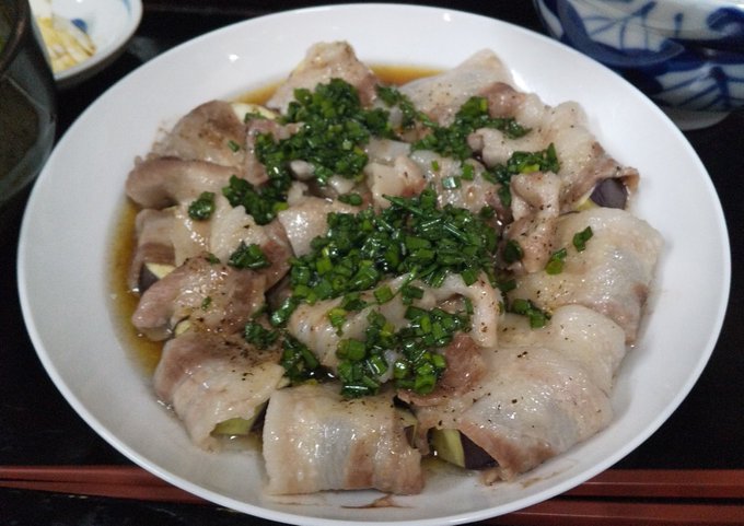 茄子と豚バラのレンチンできたー 