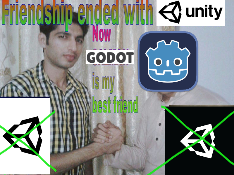 Xrayez's tweet photo. Accidentally stumbled upon this #GodotEngine vs #Unity meme, apparently created by #GodotCult follower. 😂

Really, it's so creepy to see Godot's icon attached to every face out there. Deindividualization strikes every aspect of Godot.

#CancelGodotEngine #Godoctor https://t.co/ZZFTAXc6Xu