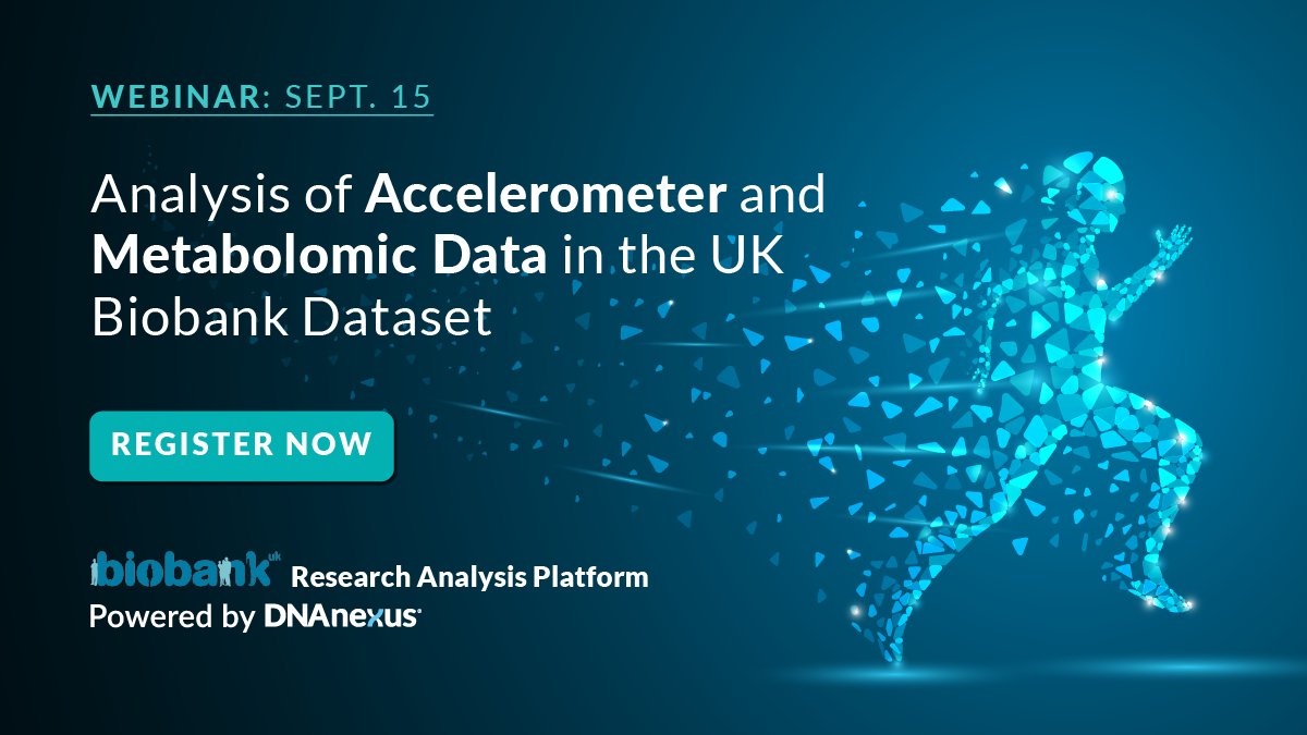 dnanexus's tweet photo. WEBINAR TOMORROW: Learn how to analyze accelerometer and metabolomic data within the @dnanexus #UKBiobank Research Analysis Platform. Register today: https://t.co/iUenQFg9Ng #bioinformatics #metabolomics https://t.co/S1fVjLJGRN