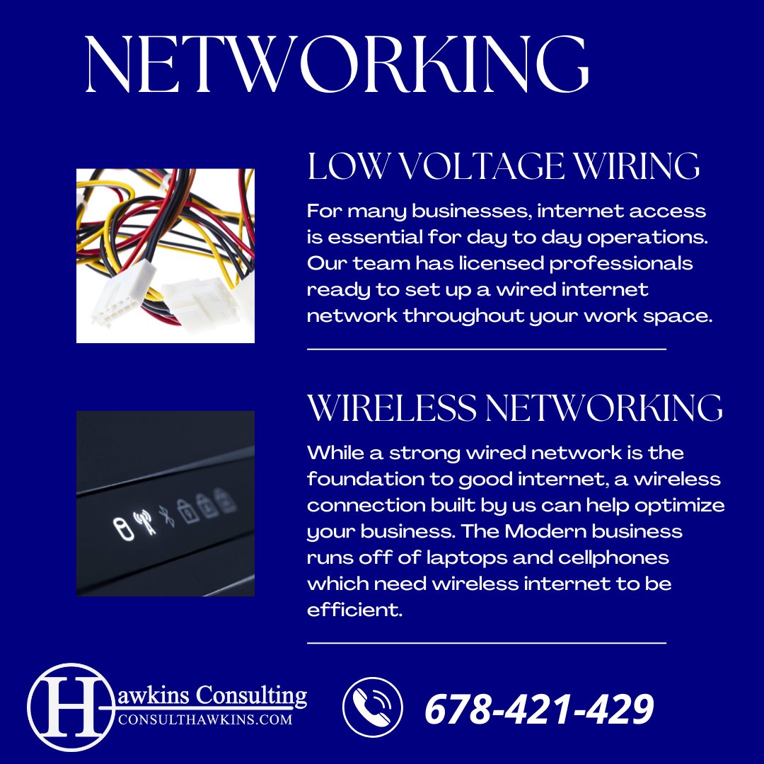 consulthawkins's tweet photo. Does your business need fast and reliable internet? Our team excels at both wired and wireless networking to take your business's internet to the next level.

Call us today at 678-421-4295 for a free consultation. https://t.co/WhljoIt6Im