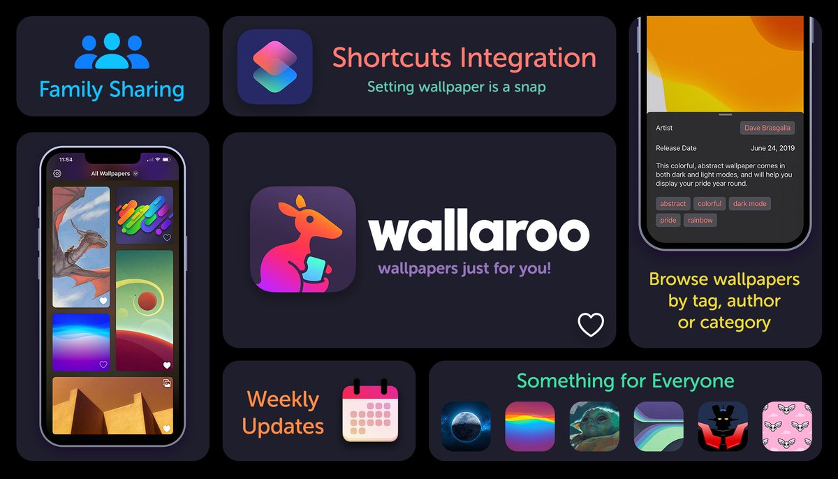Bring fun, fresh wallpapers to all of your iOS devices each week with #Wallaroo

- Weekly content updates
- Quickly set wallpapers w/ Shortcuts
- Subscribe once &amp; share content across your entire household with Apple’s Family Sharing
- Try it for FREE!

apps.apple.com/us/app/wallaro…