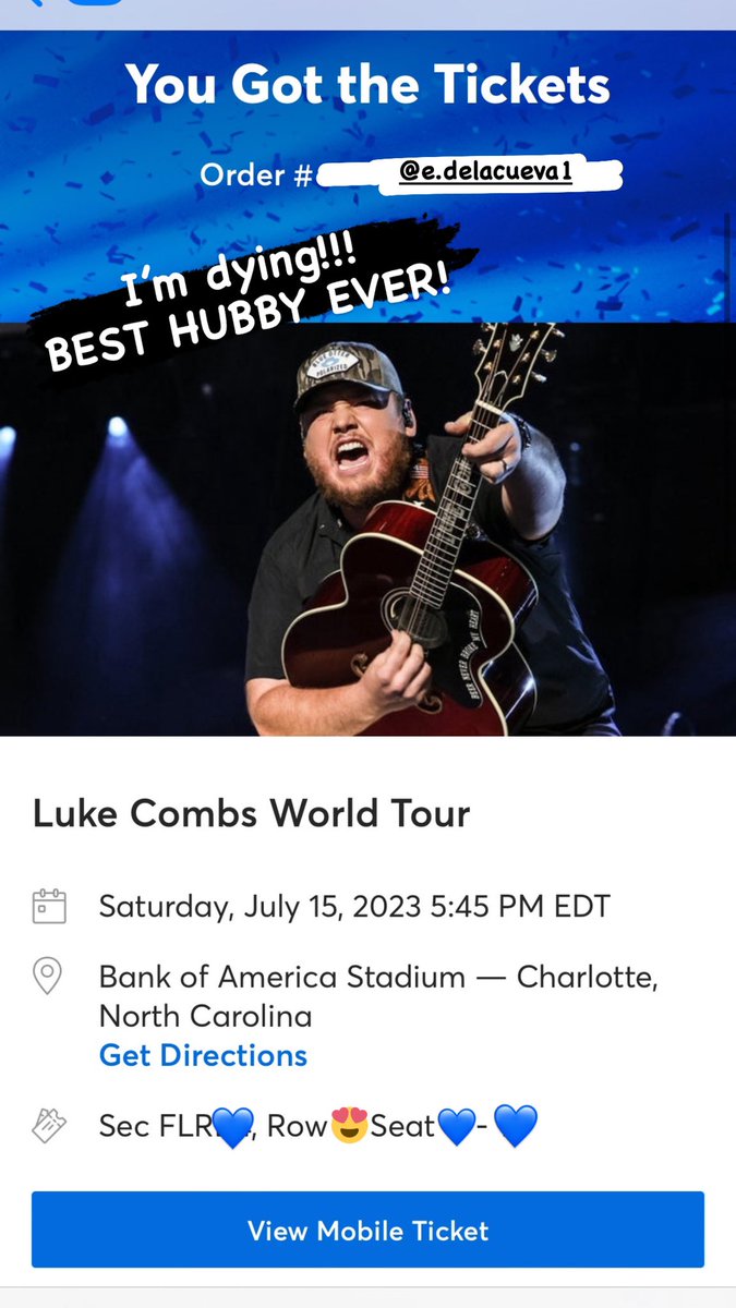 I’m dying!!! Can’t wait to see <a href="/lukecombs/">Luke Combs 🎤</a> in Charlotte next year!! 💙💙💙