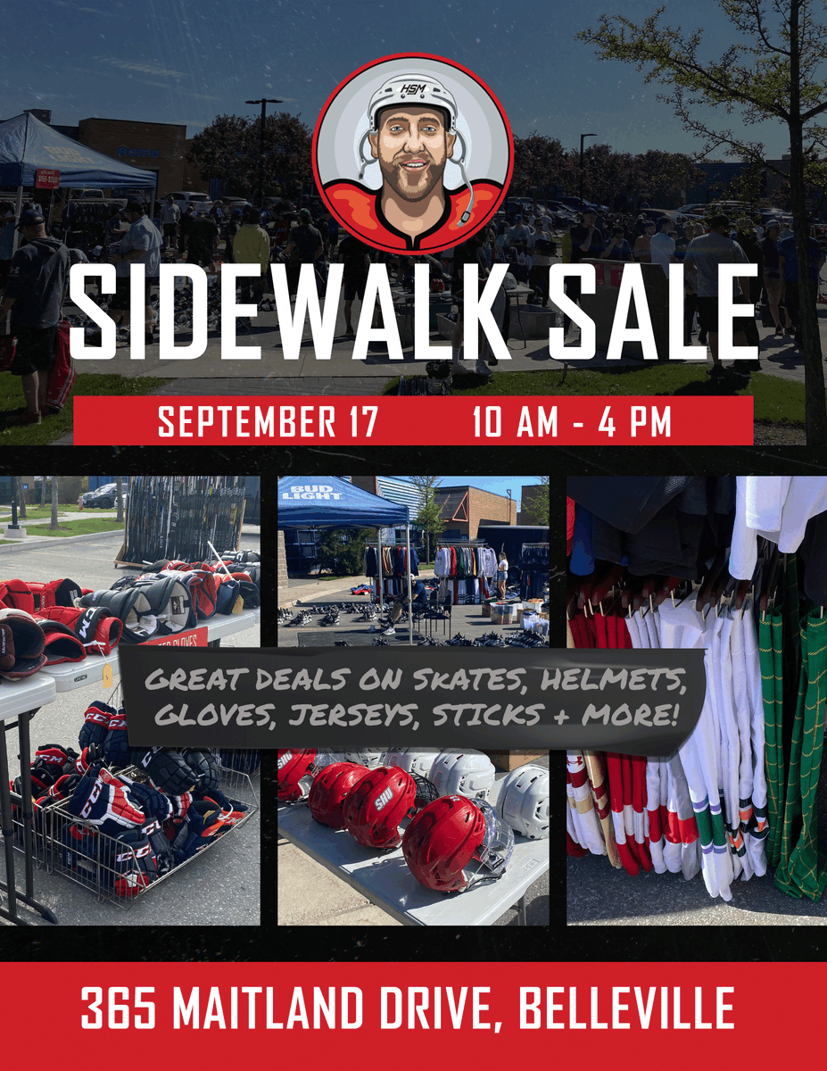 HockeyStickMan's tweet photo. The Pro Hockey Sidewalk Sale is heading to Belle Vegas this weekend!

This Saturday from 10am-4pm, head to the HockeyStickMan Belleville Warehouse at 365 Maitland Drive for our best deals of the season for Pro Stock sticks and gear.

Head to the link in bio to find out more! https://t.co/ebm8brwrrD