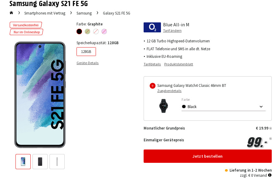 tarifrechner's tweet photo. Preistipp Galaxy S21 Tarife: Galaxy S21 FE 5G mit gratis Smartwatch mit 12 GB O2 Allnet-Flat für 19,99 Euro/Eff. -3,39 Euro--
Ab sofort gibt es das  ...mehr https://t.co/eYMeD3EL78 #GalaxyS21 #gratis #GalaxyWatch #O2Netz #LTE #Tarife #Handyflatrate #Handytarife #Rabatt #Gutschein https://t.co/oSG9I8bvr6