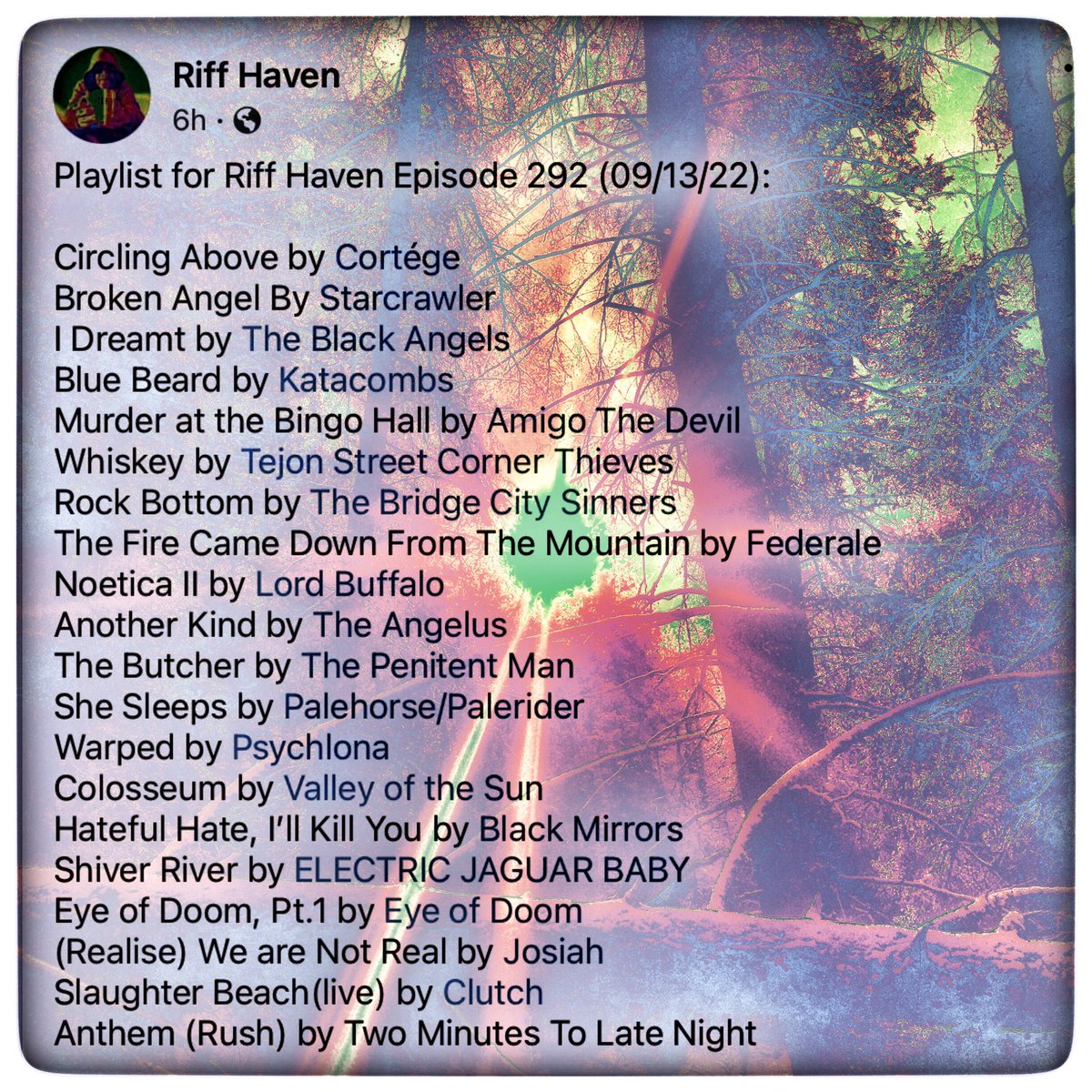 RiffHaven's tweet photo. #RiffHaven #Cortege #Starcrawler #TheBlackAngels #Katacombs #AmigotheDevil #TejonStreetCornerThieves #TheBridgeCitySinners #Federale #LordBuffalo #TheAngelus #ThePenitentMan #PalehorsePalerider #Psychlona #ValleyoftheSun #BlackMirrors #ElectricJaguarBaby #EyeofDoom #Josiah https://t.co/WsVUHdWstJ