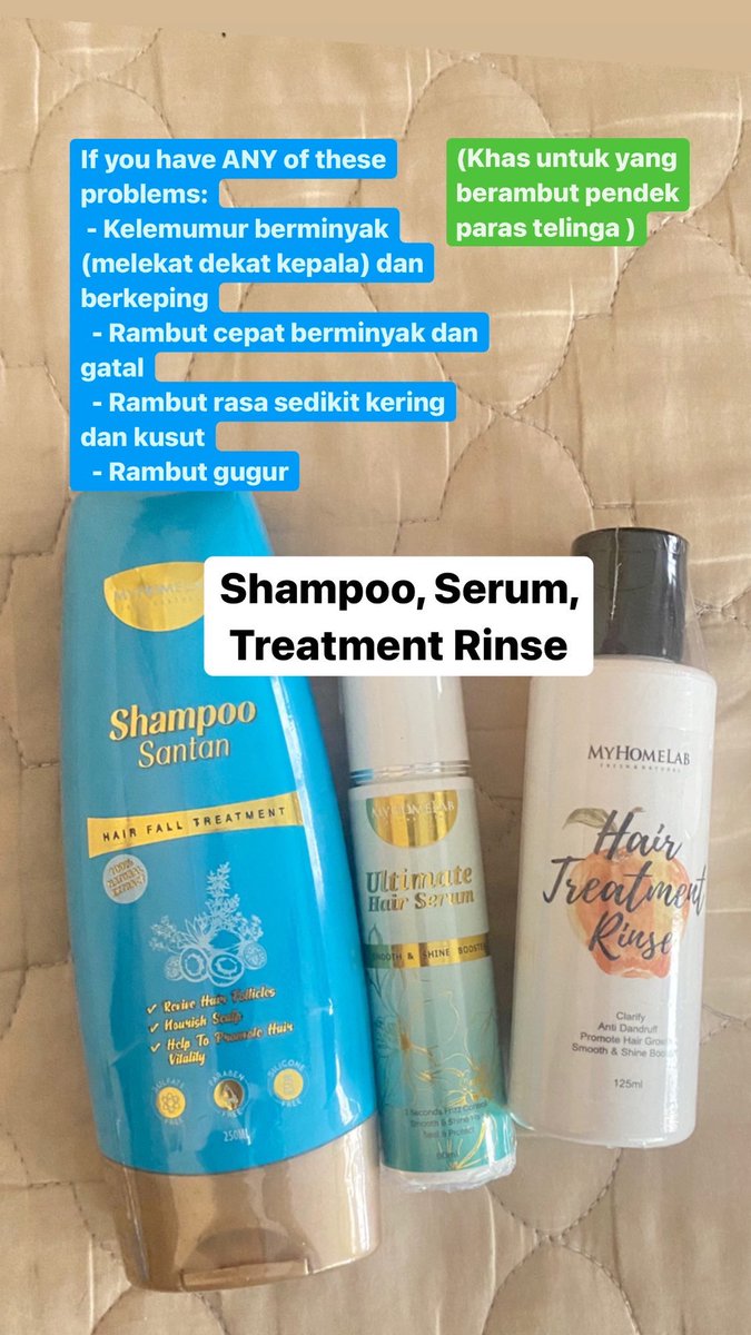 nunnajmeen's tweet photo. Ada masalah (untuk yang berambut nipis pendek paras telinga ):
 - Kelemumur berminyak (melekat dekat kepala) dan berkeping
  - Rambut cepat berminyak dan gatal
  - Rambut rasa sedikit kering dan kusut
  - Rambut gugur

Recommended: Set Shampoo, Serum, Hair Treatment Rinse https://t.co/H8fMhvTbpn