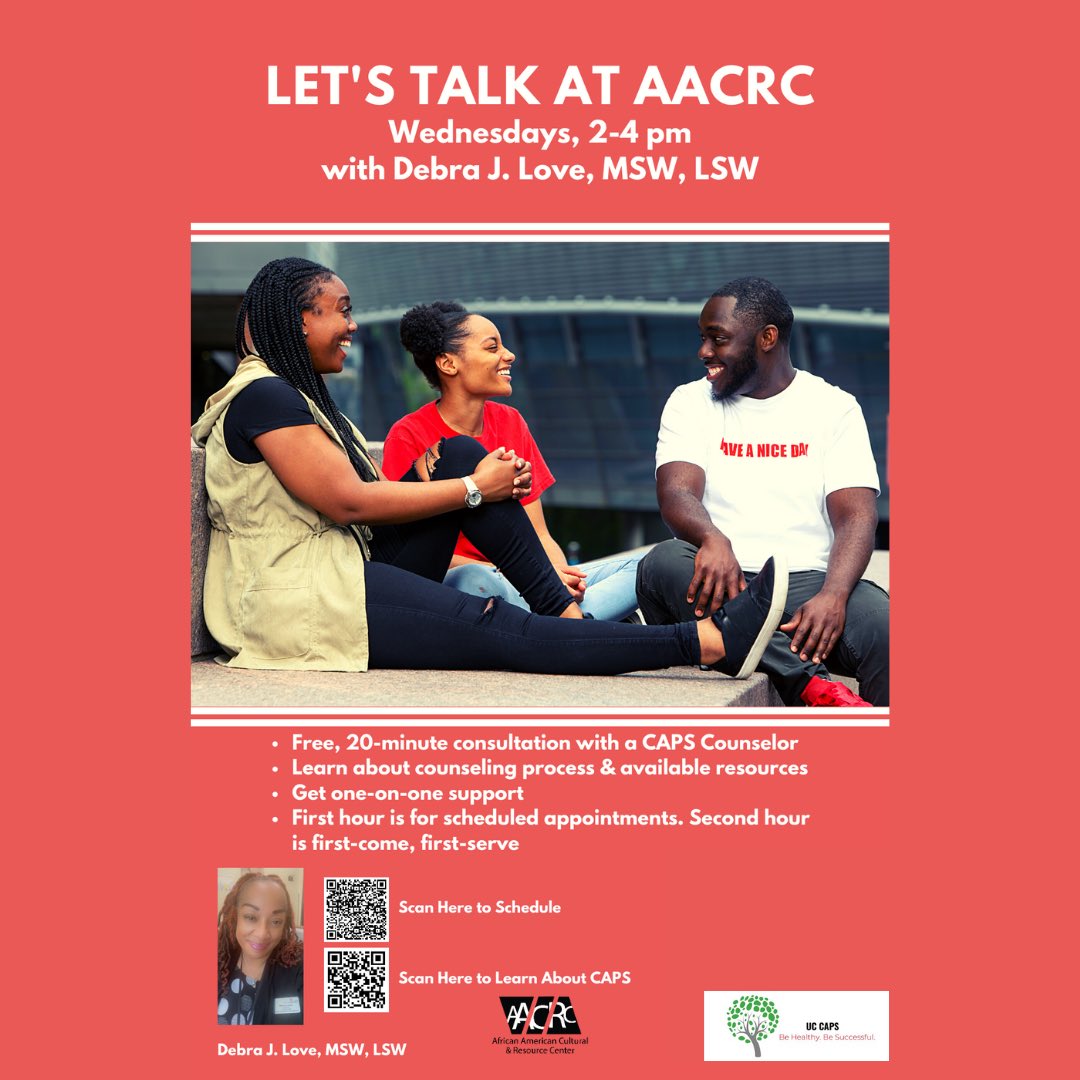 Today, and every Wednesday, meet Debra Love from CAPS at the AACRC for Let’s Talk from 2pm-4pm.